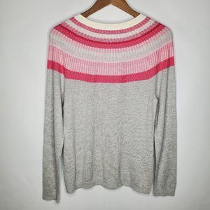 Talbots Womens Gray Pink Pullover Sweater Size M Ribbed Boat Neck Long Sleeve